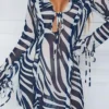 Women´s Summer Dress Flounce V Neck Tie Up Long Sleeve Zebra Print Mini Dress Club Beach Sexy Dresses